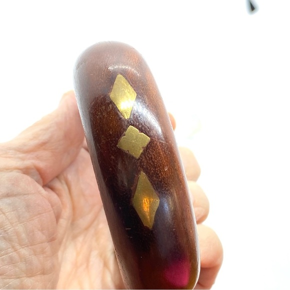 Wood & Brass Inlay Bangle Bracelet - Picture 3 of 7